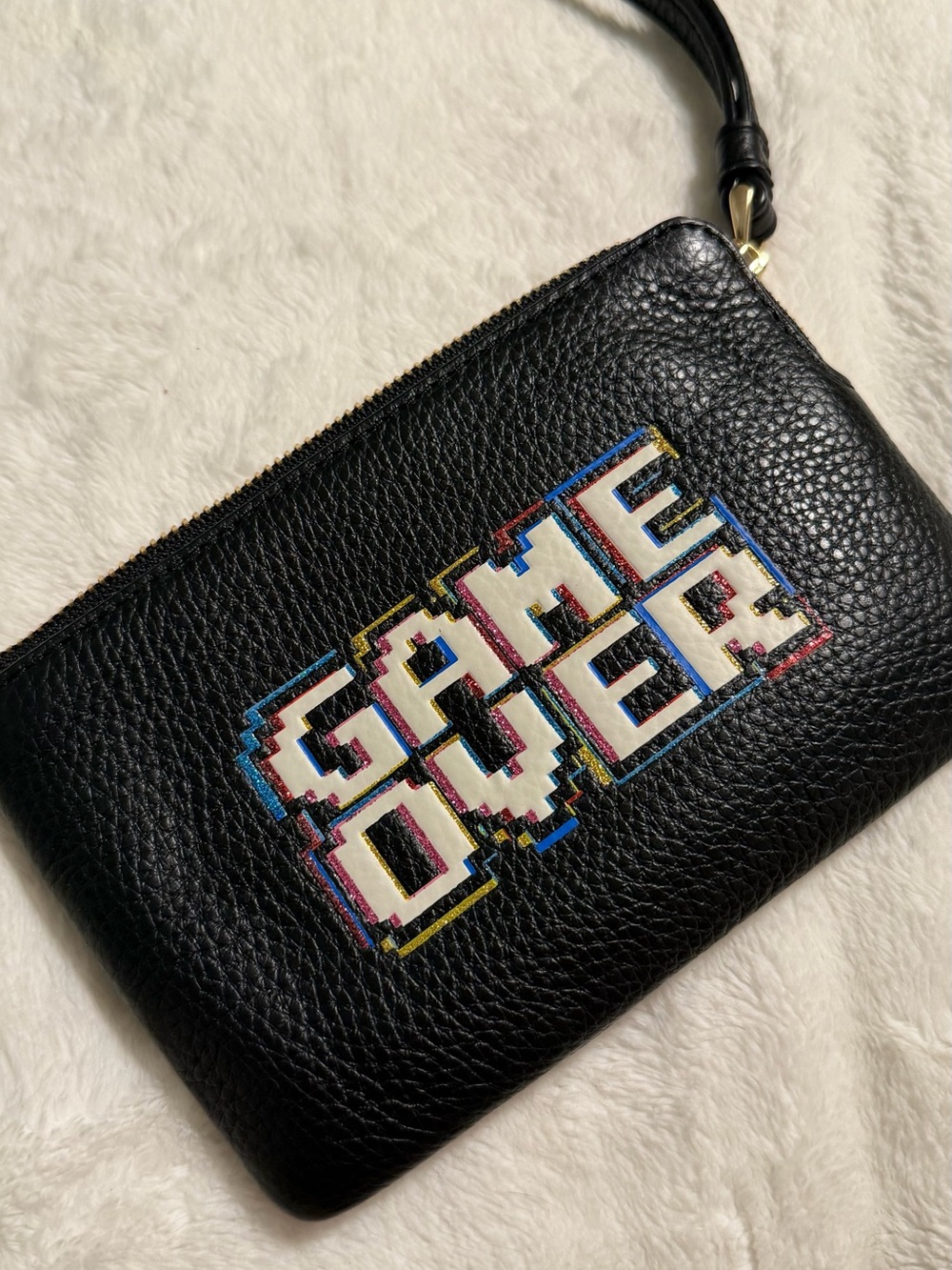 Coach Black Pebbled Leather Wristlet Limited Edition 'GAME OVER'